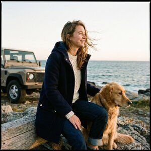 J.Crew Navy Wool Blend Hooded Coat Womens 12 Zip Button 4 Pocket Lined Heritage